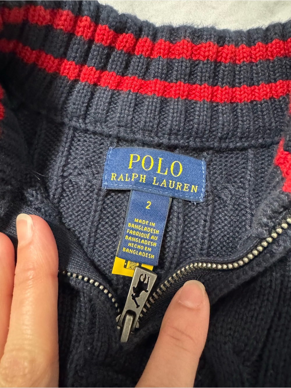Polo Ralph Lauren Navy Quarter Zip Sweater with Red Stripes 2T